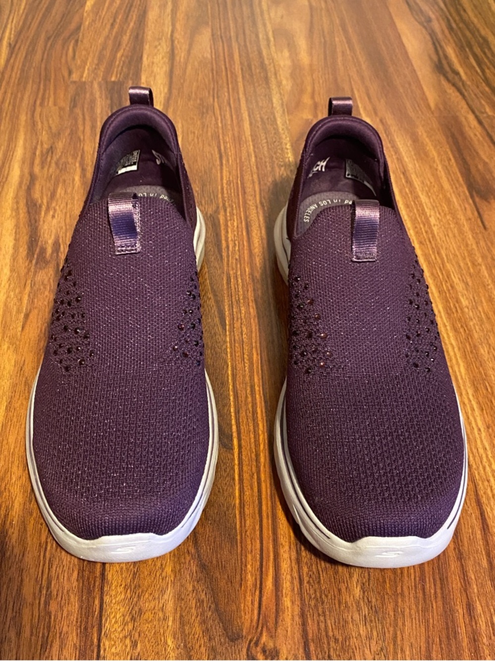 Skechers Slip-On Knit Sneakers in Deep Purple with White Sole